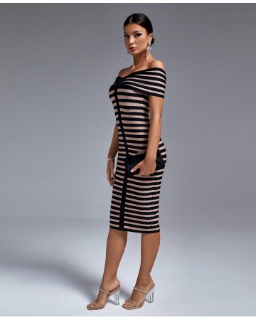 Black Stripe Off Shoulder Bandage Dress